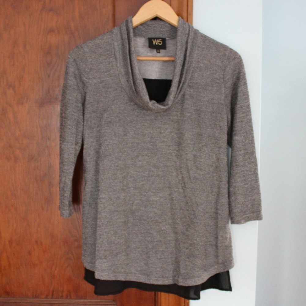 Grey Cowl Neck Sweater with Split Back